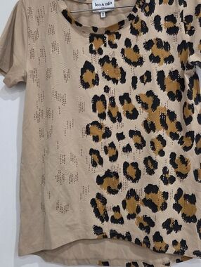 Leo & Ugo Leopard Print Studded Tee - Beige, Black & Mustard